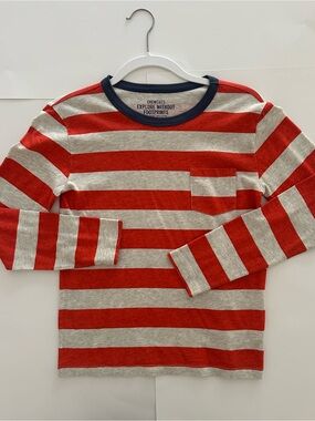 Crewcuts Cotton Red and Gray Striped Long-Sleeve Pocket Tee, youth 12